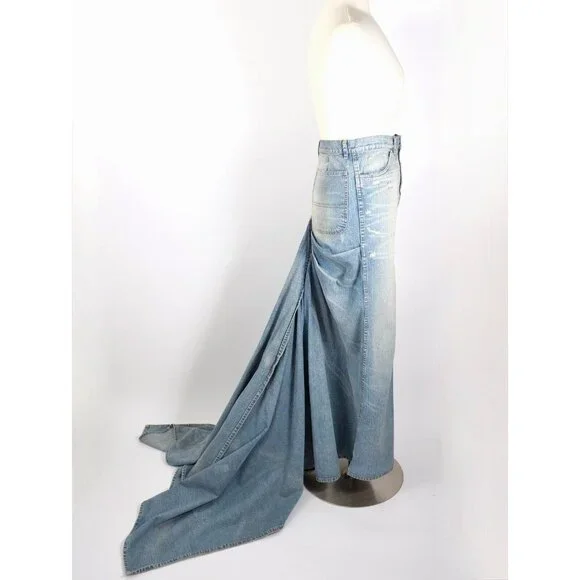 Ralph Lauren Collection long denim skirt sz 4 maxi train Spring 2003 - Picture 5 of 12